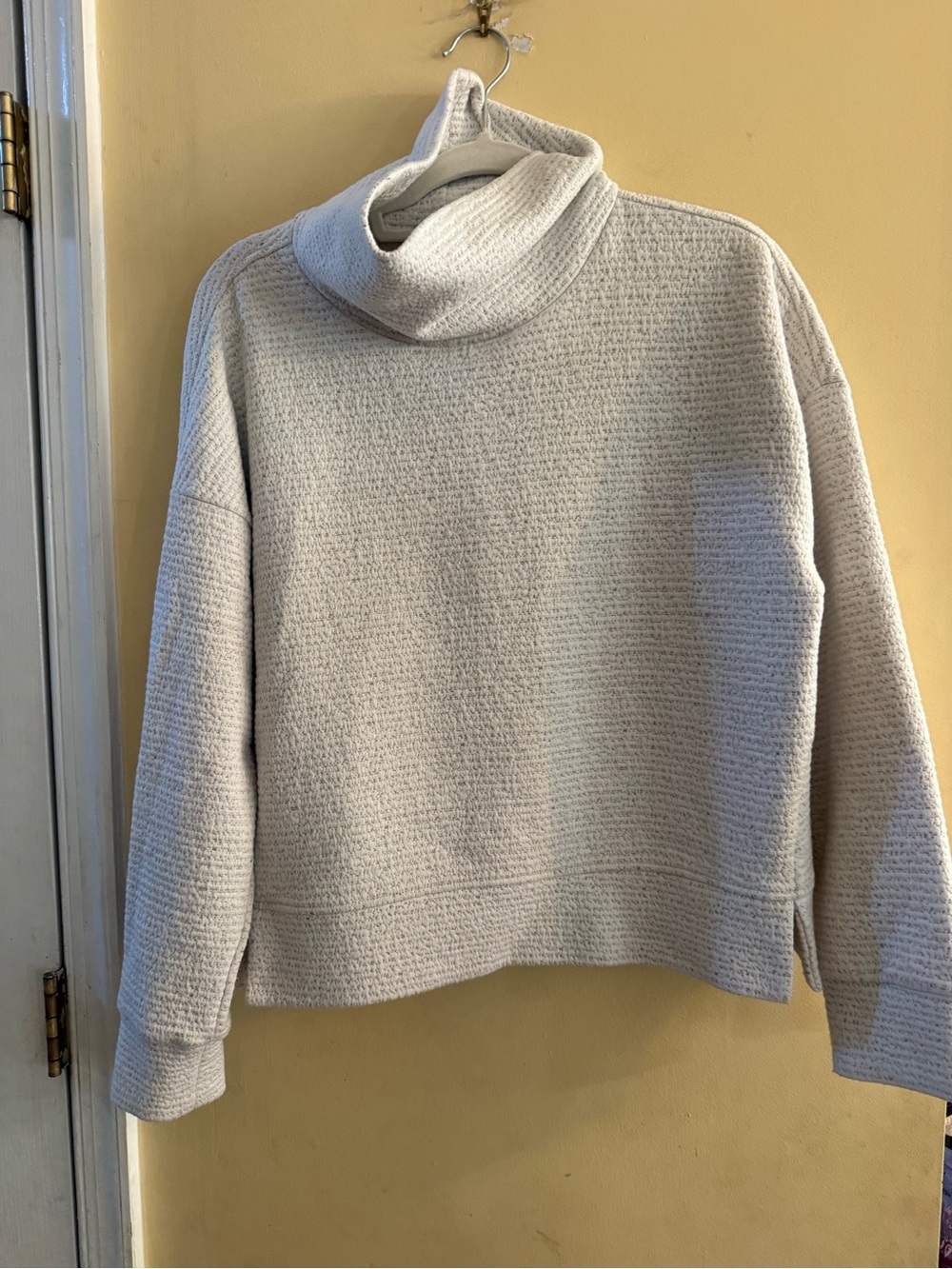 CALIA Sweater White Cloud Lunar Jacquard Funnel Mock Neck Pullover, large